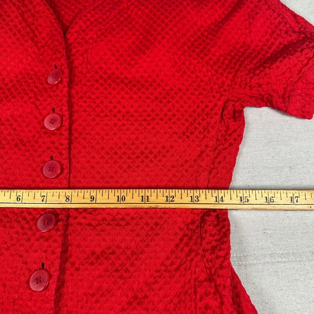 Basile Italy Bright Red Textured Cotton Short Sleeve Button Up Jacket Blazer 90s